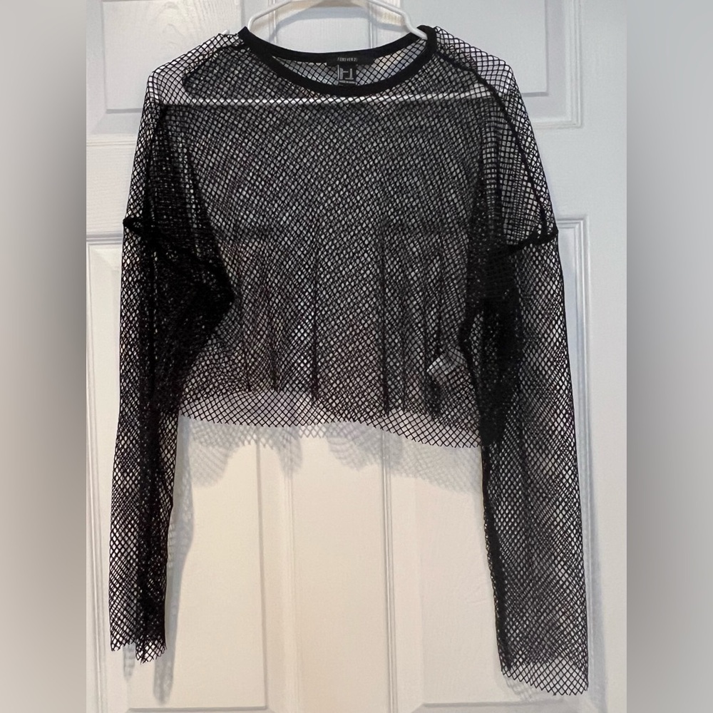 Forever 21 Black Sheer Long Sleeve Crop Top